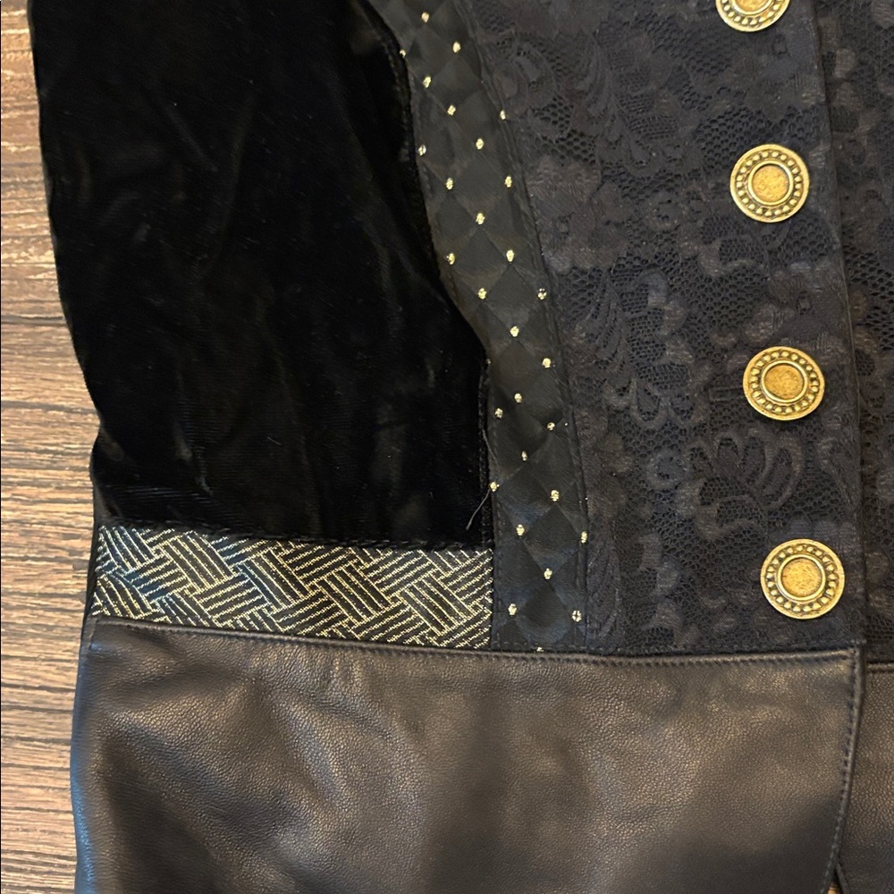 Cach Mixed Media Leather Patchwork Vest Black Vel… - image 4